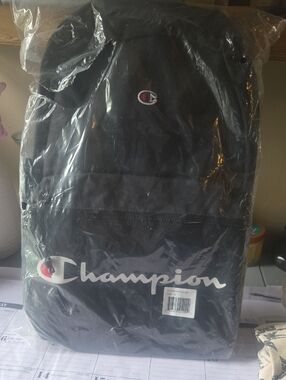 Champion Black Backpack with White Script Logo
